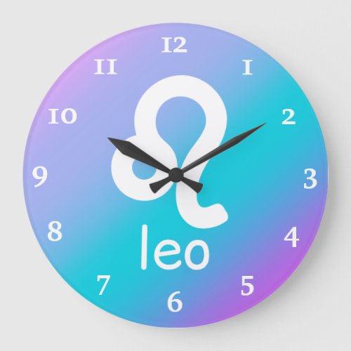 Leo Zodiac Blue Purple Astrology Star Sign Large Clock