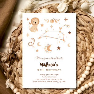 Leo zodiac boho kids birthday Invitation