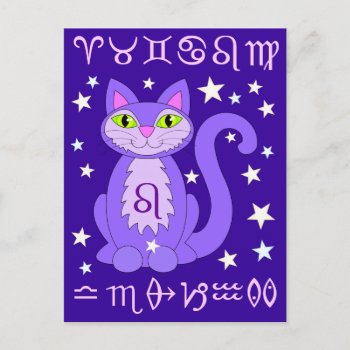 Leo Zodiac Cat Midnight Blue Postcards by HappyWishingWell at Zazzle