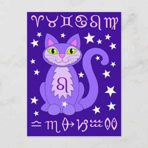 Leo Zodiac Cat Midnight Blue Postcards