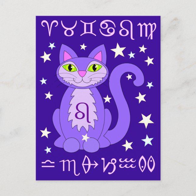 Leo Zodiac Cat Midnight Blue Postcards (Front)