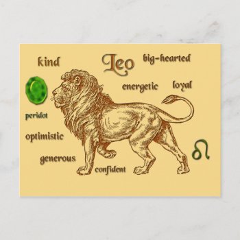 Leo Zodiac Characteristics Postcard by dickens52 at Zazzle