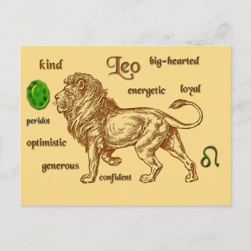 Leo zodiac characteristics postcard