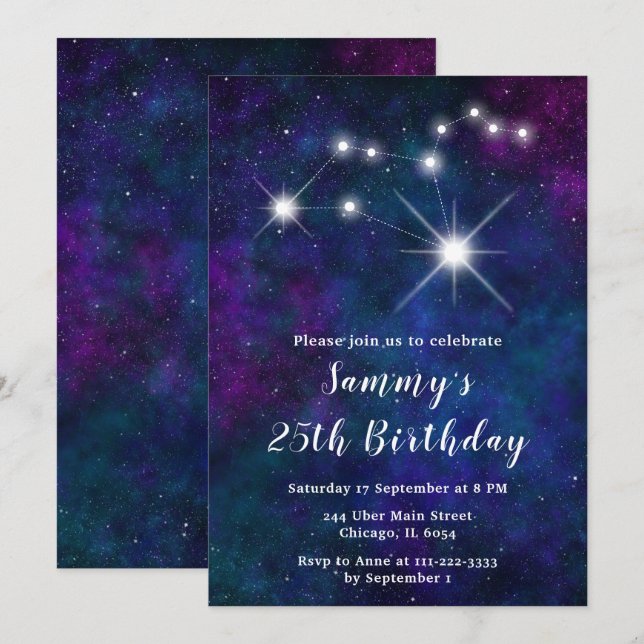 Leo Zodiac Constellation Birthday Party Invitation (Front/Back)