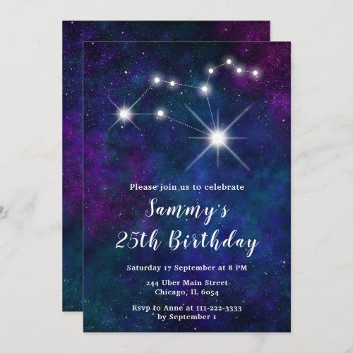 Leo Zodiac Constellation Birthday Party Invitation