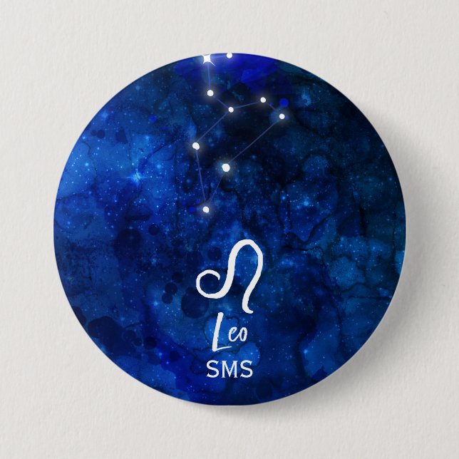 Leo Zodiac Constellation Dark Blue Galaxy Monogram Button (Front)