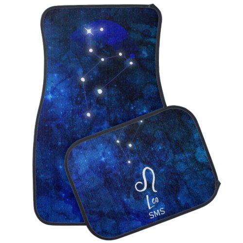 Leo Zodiac Constellation Dark Blue Galaxy Monogram Car Floor Mat