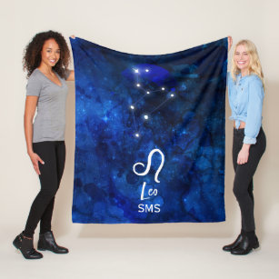 Leo Zodiac Constellation Dark Blue Galaxy Monogram Fleece Blanket