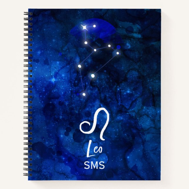 Leo Zodiac Constellation Dark Blue Galaxy Monogram Notebook (Front)