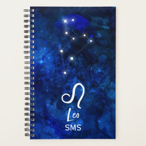 Leo Zodiac Constellation Dark Blue Galaxy Monogram Planner