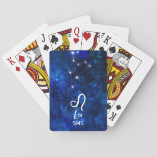 Leo Zodiac Constellation Dark Blue Galaxy Monogram Playing Cards