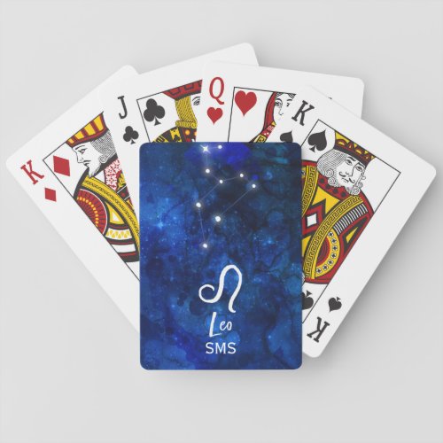Leo Zodiac Constellation Dark Blue Galaxy Monogram Playing Cards