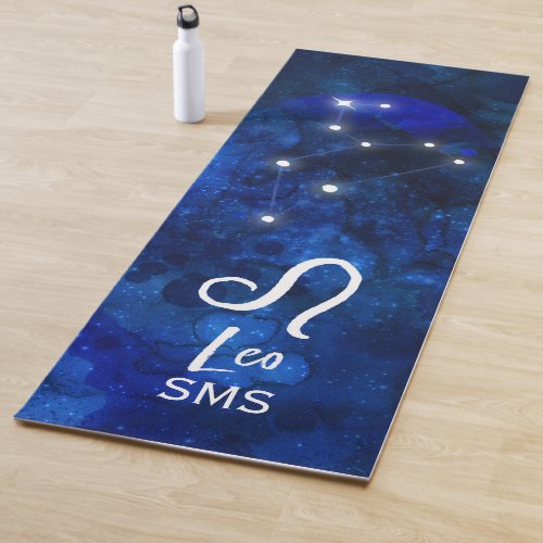 Leo Zodiac Constellation Dark Blue Galaxy Monogram Yoga Mat