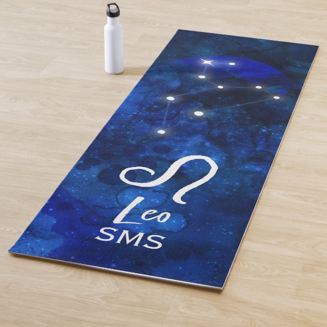 Leo Zodiac Constellation Dark Blue Galaxy Monogram Yoga Mat (In Situ)