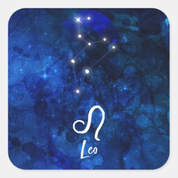 Leo Zodiac Constellation Dark Blue Galaxy Square Sticker by GraphicBrat at Zazzle