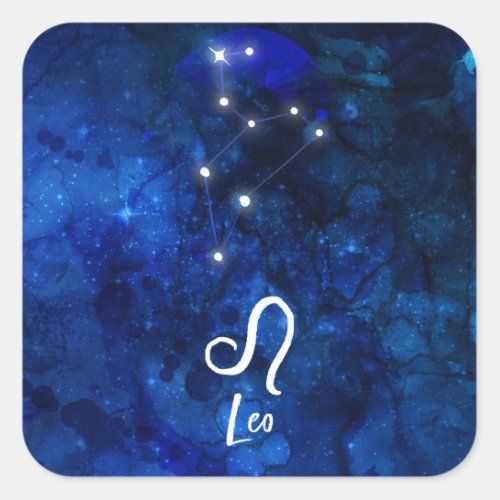 Leo Zodiac Constellation Dark Blue Galaxy Square Sticker