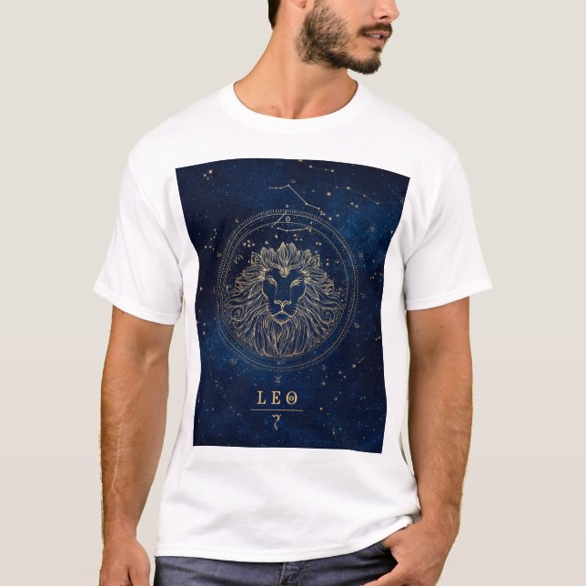 Leo Zodiac Constellation Lion in Faux-Gold on Nigh T-Shirt (Front)