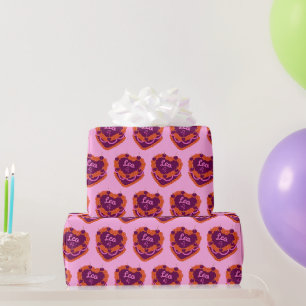 Leo Zodiac Coquette Heart Birthday Cake Wrapping Paper