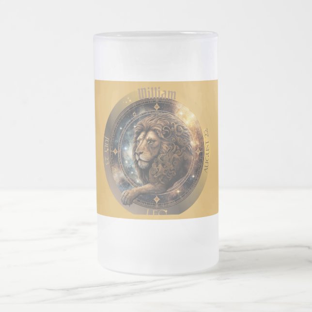 Leo Zodiac Customizable Frosted Glass Beer Mug (Center)