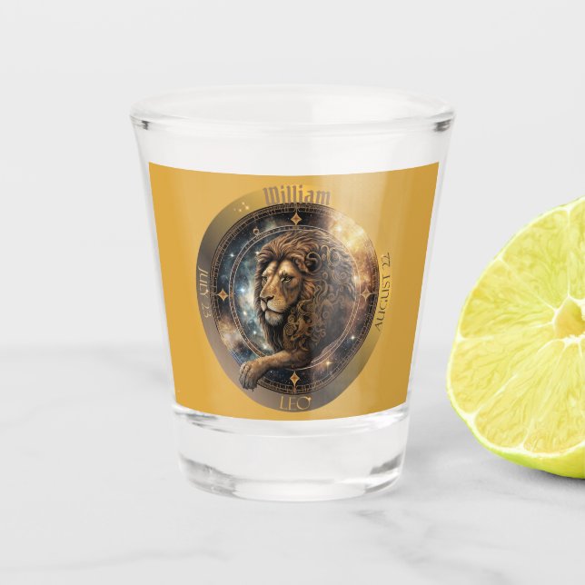 Leo Zodiac Customizable  Shot Glass (Front)