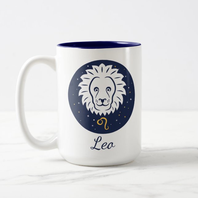 Leo Zodiac Design Blue and White Two-Tone Mug 15 o (Left)