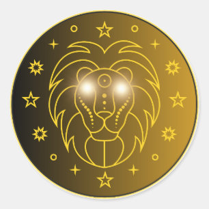 Leo Zodiac Emblem   Minimal Celestial Symbol Classic Round Sticker
