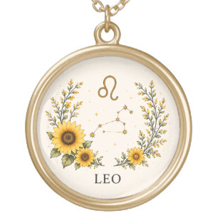 LEO ZODIAC FLORAL GOLD TONE PLATED NECKLACE