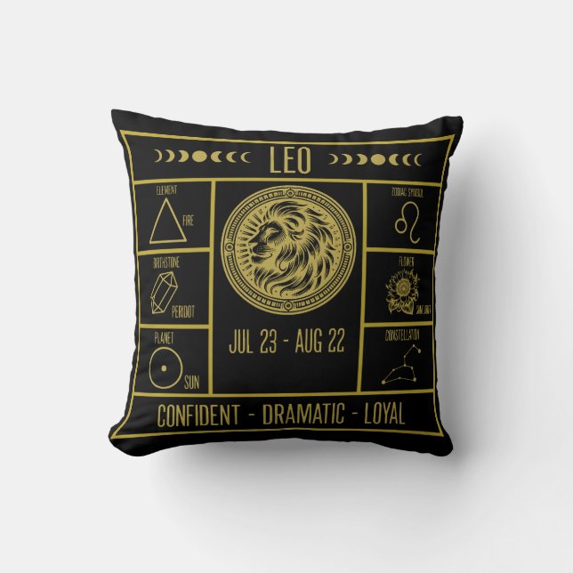 Leo Zodiac Fun Facts Horoscope Astrology Pillow (Front)