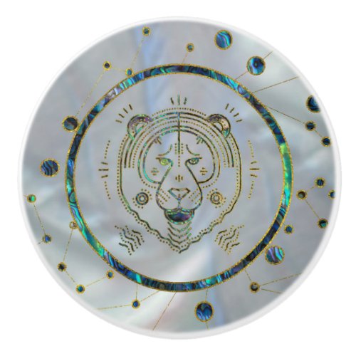 Leo Zodiac Gold Abalone on Constellation Ceramic Knob