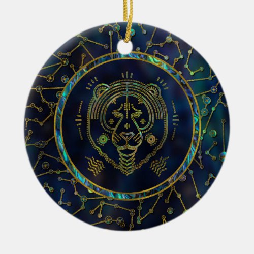 Leo Zodiac Gold Abalone on Constellation Ceramic Ornament