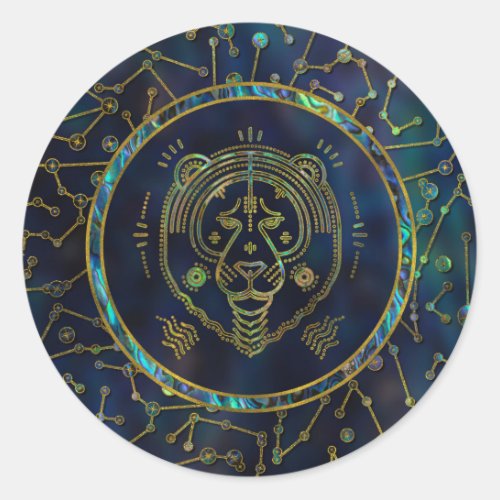 Leo Zodiac Gold Abalone on Constellation Classic Round Sticker