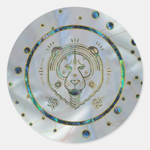 Leo Zodiac Gold Abalone on Constellation Classic Round Sticker