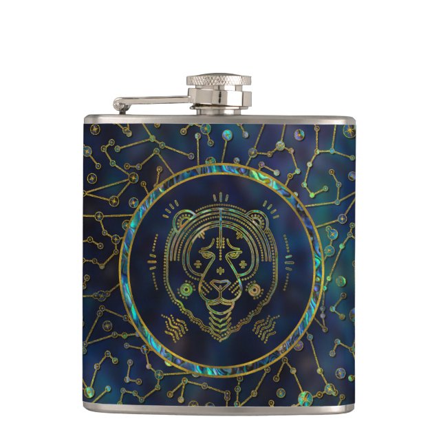 Leo Zodiac Gold Abalone on Constellation Flask (Front)