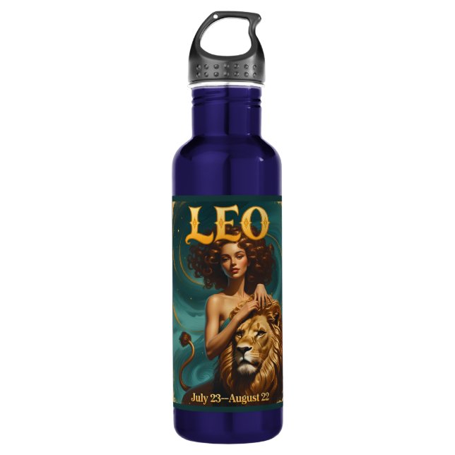 Leo Zodiac July August Birthday Astrology Stainless Steel Water Bottle (Front)