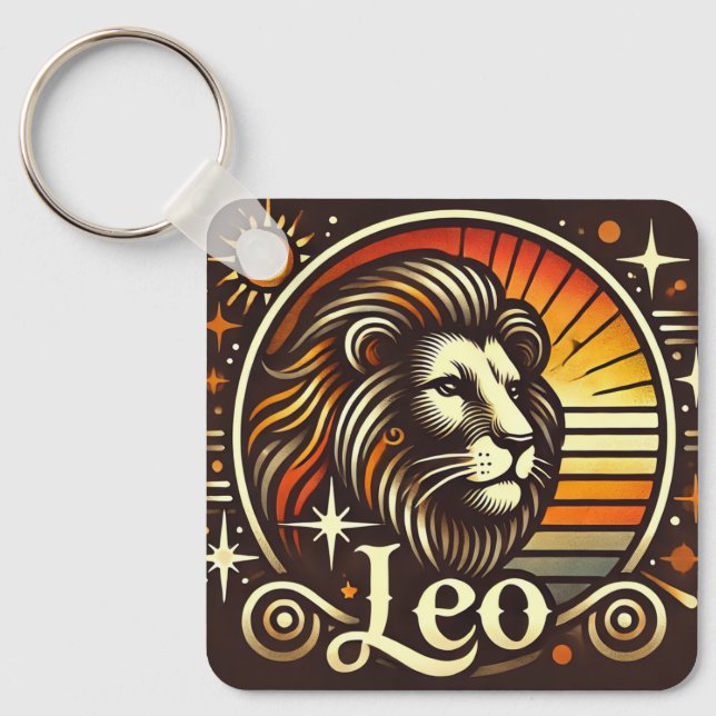Leo Zodiac Keychain Retro Design (Front)