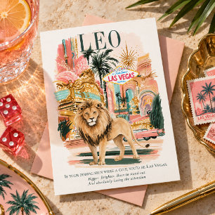 Leo Zodiac Las Vegas Lion Watercolor Art Postcard