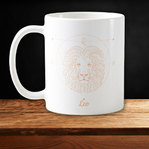 Leo Zodiac Line Art White Peach Coffee Mug