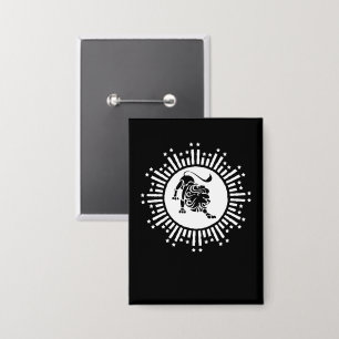 Leo Zodiac Lion Symbol with Stars Black and White  Button