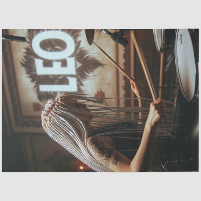 Leo Zodiac Musician Drums Decoupage  Tissue Paper (Front)