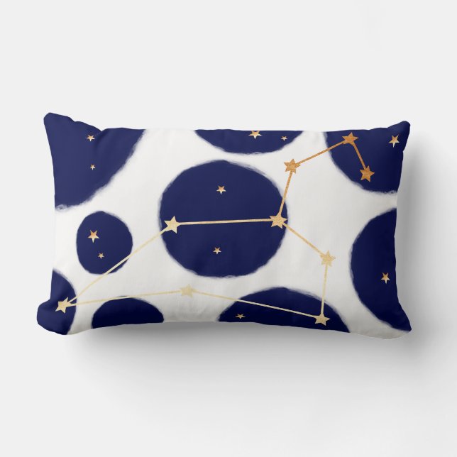 Leo Zodiac Navy Polka Dot & Gold Design Lumbar Pillow (Front)
