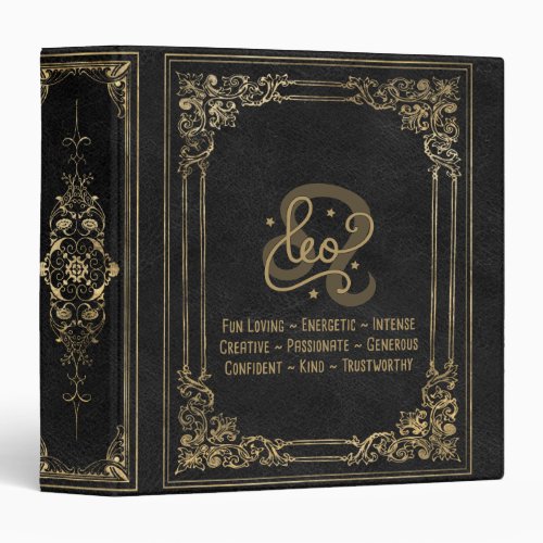 Leo Zodiac  Ornamental Black and Gold Album 3 Ring Binder