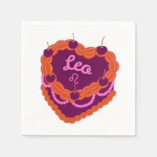 Leo Zodiac Pastel Heart Birthday Cake Napkins