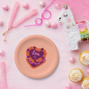 Leo Zodiac Pastel Heart Birthday Cake Paper Plates