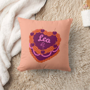 Leo Zodiac Pastel Heart Birthday Cake Throw Pillow