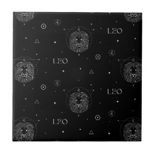 Leo Zodiac Pattern in Black and White Ceramic Tile