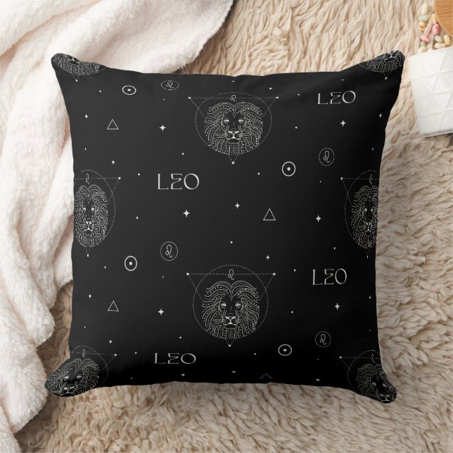 Leo Zodiac Pattern in Black and White Throw Pillow (Blanket)