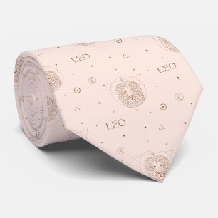 Leo Zodiac Pattern in Brown and Burgundy Neck Tie