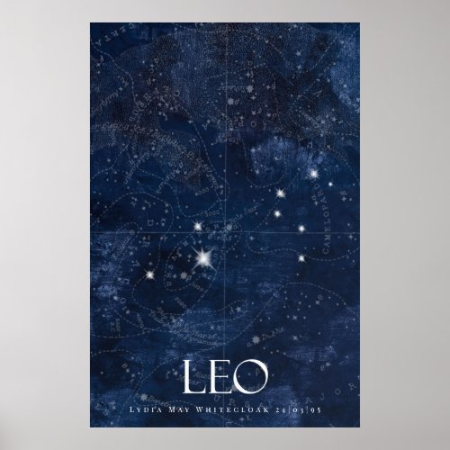 Leo Zodiac Poster with name star sign zodiac