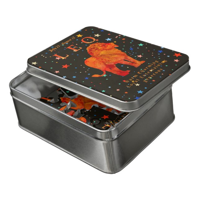 Leo zodiac red Lion modern traits Jigsaw Puzzle (Lid Open)