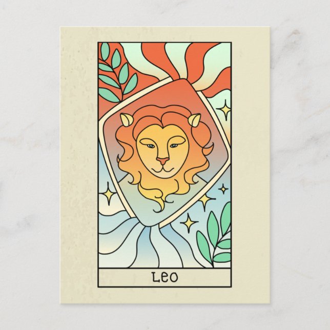 Leo Zodiac Sign Abstract Art Vintage Postcard (Front)